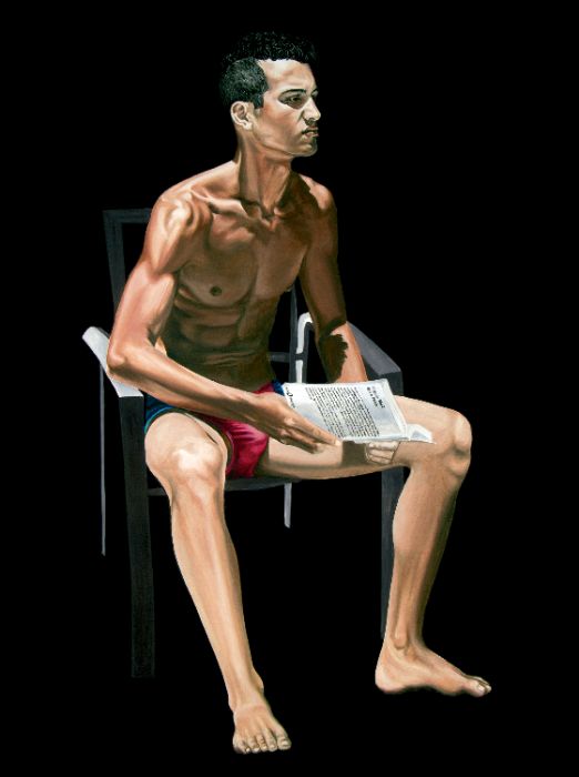 Jeune homme au livre, huile sur toile de Nicolas Maureau